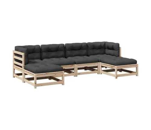 6-Daļīgs Dārza Dīvānu Komplekts Ar Matračiem, Priedes Koks Vidaxl