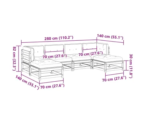 6-Daļīgs Dārza Dīvānu Komplekts Ar Matračiem, Priedes Koks Vidaxl