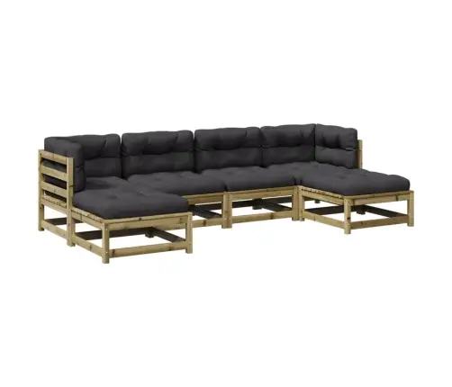 6-Daļīgs Dārza Dīvāna Komplekts Ar Matračiem, Priede Vidaxl