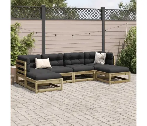 6-Daļīgs Dārza Dīvāna Komplekts Ar Matračiem, Priede Vidaxl