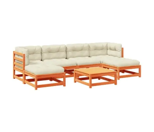 7-Daļīgs Dārza Dīvānu Komplekts, Matrači, Brūns Priedes Koks Vidaxl