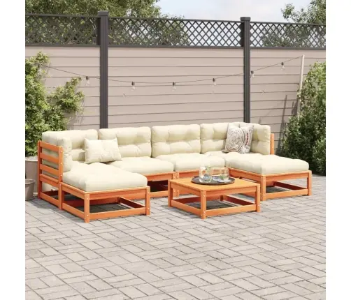 7-Daļīgs Dārza Dīvānu Komplekts, Matrači, Brūns Priedes Koks Vidaxl