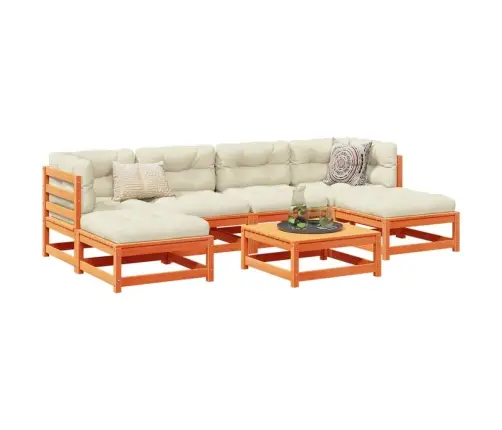 7-Daļīgs Dārza Dīvānu Komplekts, Matrači, Brūns Priedes Koks Vidaxl