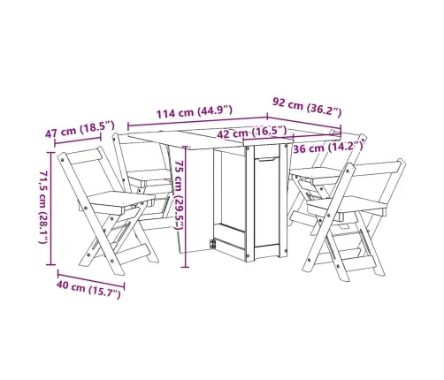 5-Daļīgs Galda Un Krēslu Komplekts Corona, Nolokāms, Priede Vidaxl