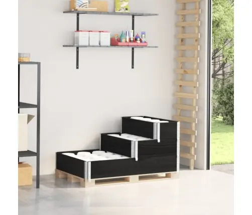 3-Līmeņu Puķu Kaste, Melna, 120X80 Cm, Priedes Masīvkoks Vidaxl