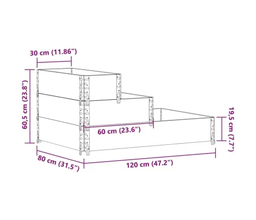 3-Līmeņu Puķu Kaste, Pelēka, 120X80 Cm, Priedes Masīvkoks Vidaxl