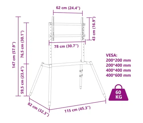 Tv Statīvs 37-86 Collu Ekrānam, Vesa 600X400 Mm, 60 Kg Vidaxl