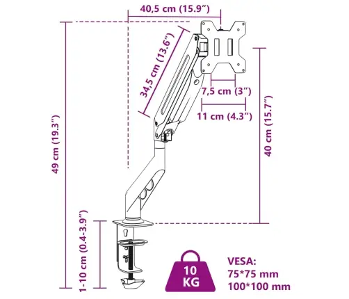 Viena Monitora Svira Max 27 Collu Ekrānam, Gāzes Atspere 10 Kg Vidaxl