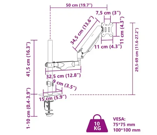 Ühe Monitori Tugi Max 27'' Ekraan Gaasivedrule 10 Kg