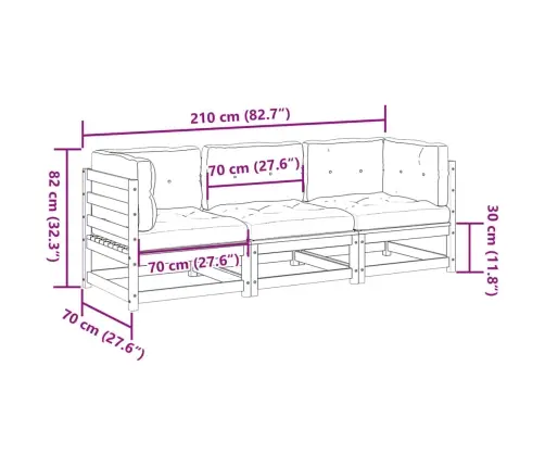3-Daļīgs Dārza Dīvānu Komplekts, Matrači, Priedes Koks Vidaxl