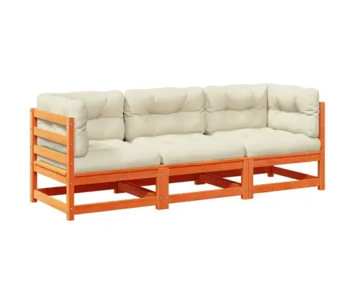 3-Daļīgs Dārza Dīvānu Komplekts, Matrači, Brūns Priedes Koks Vidaxl