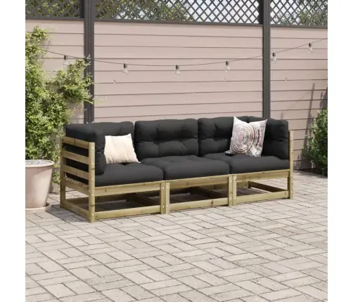 3-Daļīgs Dārza Dīvānu Komplekts, Matrači, Priede Vidaxl