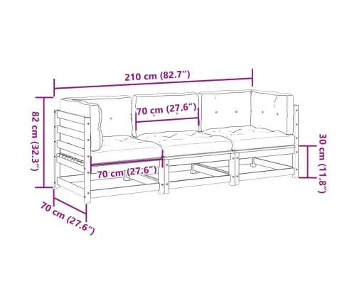 3-Daļīgs Dārza Dīvānu Komplekts, Matrači, Priede Vidaxl