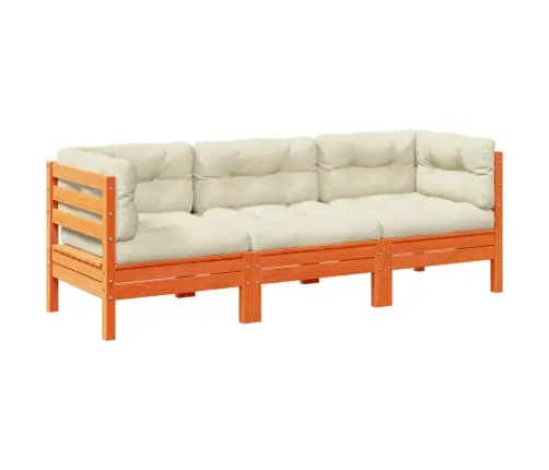 3-Daļīgs Dārza Dīvānu Komplekts, Matrači, Brūns Priedes Koks Vidaxl