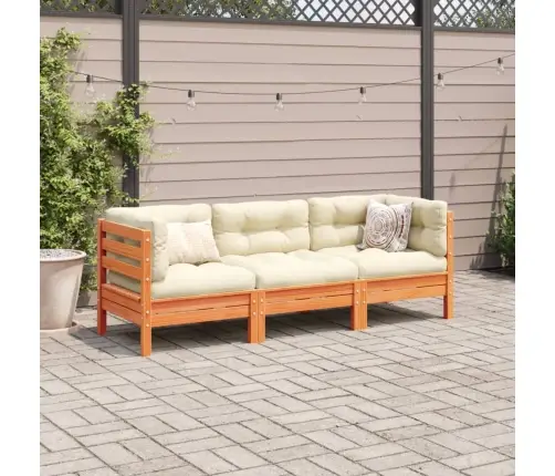 3-Daļīgs Dārza Dīvānu Komplekts, Matrači, Brūns Priedes Koks Vidaxl