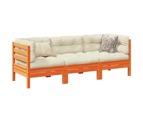 3-Daļīgs Dārza Dīvānu Komplekts, Matrači, Brūns Priedes Koks Vidaxl