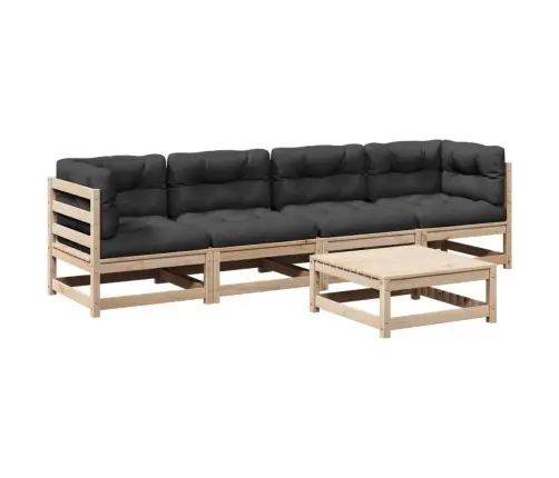 5-Daļīgs Dārza Mēbeļu Komplekts Ar Matračiem, Priedes Masīvkoks Vidaxl