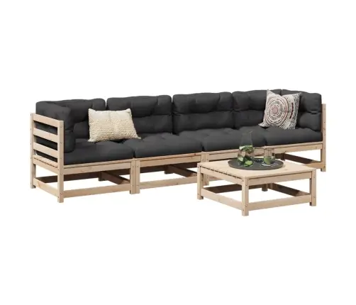 5-Daļīgs Dārza Mēbeļu Komplekts Ar Matračiem, Priedes Masīvkoks Vidaxl