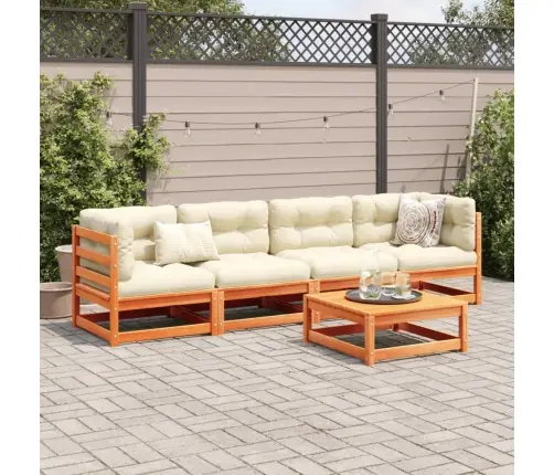 Sodo Sofos Komplektas, 5 Dalių, Vaško Rudas, Pušies Masyvas