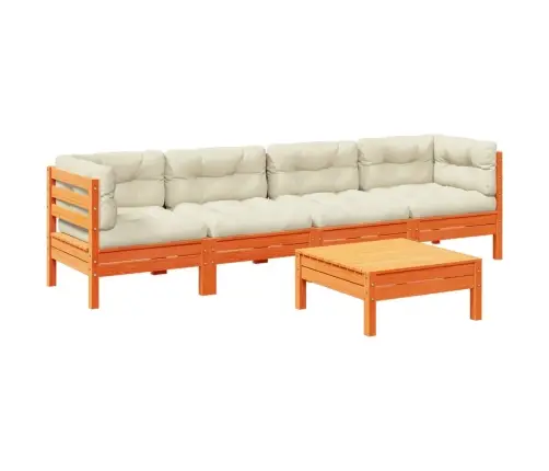 5-Daļīgs Dārza Dīvānu Komplekts, Matrači, Brūns Priedes Koks Vidaxl