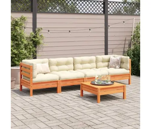 5-Daļīgs Dārza Dīvānu Komplekts, Matrači, Brūns Priedes Koks Vidaxl