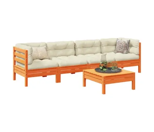 5-Daļīgs Dārza Dīvānu Komplekts, Matrači, Brūns Priedes Koks Vidaxl