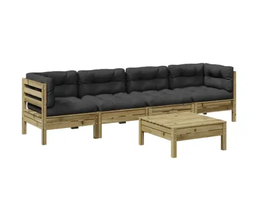 5-Daļīgs Dārza Dīvānu Komplekts, Matrači, Priede Vidaxl