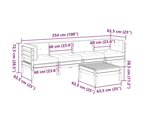 5-Daļīgs Dārza Dīvānu Komplekts, Matrači, Priede Vidaxl