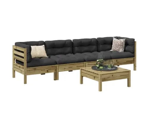 5-Daļīgs Dārza Dīvānu Komplekts, Matrači, Priede Vidaxl