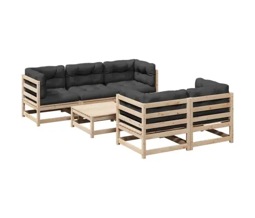 6-Daļīgs Dārza Dīvānu Komplekts Ar Matračiem, Priedes Koks Vidaxl