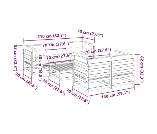 6-Daļīgs Dārza Dīvānu Komplekts, Matrači, Brūns Priedes Koks Vidaxl