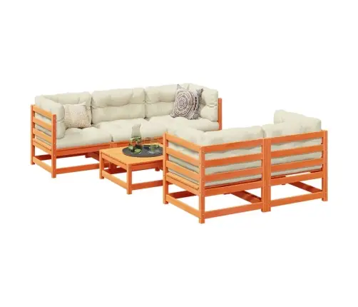 6-Daļīgs Dārza Dīvānu Komplekts, Matrači, Brūns Priedes Koks Vidaxl