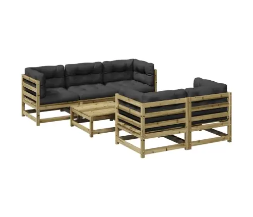 6-Daļīgs Dārza Dīvāna Komplekts Ar Matračiem, Priede Vidaxl