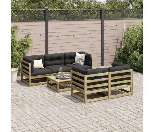 6-Daļīgs Dārza Dīvāna Komplekts Ar Matračiem, Priede Vidaxl