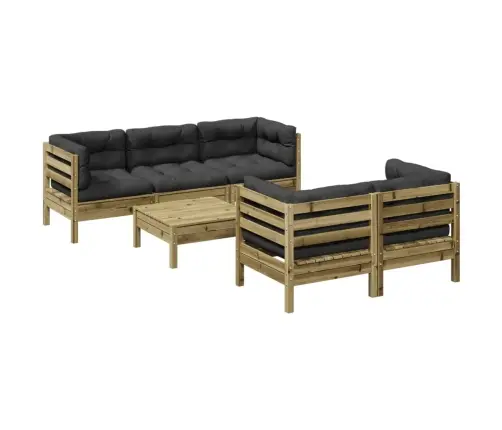 6-Daļīgs Dārza Dīvāna Komplekts Ar Matračiem, Priede Vidaxl