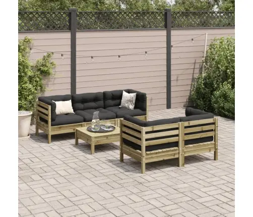 6-Daļīgs Dārza Dīvāna Komplekts Ar Matračiem, Priede Vidaxl