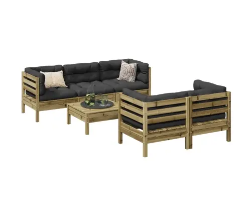 6-Daļīgs Dārza Dīvāna Komplekts Ar Matračiem, Priede Vidaxl