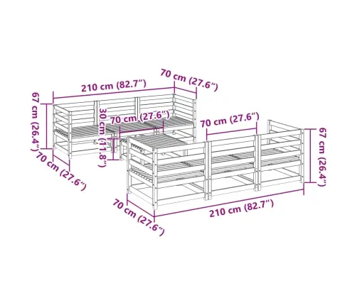 Sodo Sofos Komplektas, 7 Dalių, Vaško Rudas, Pušies Masyvas