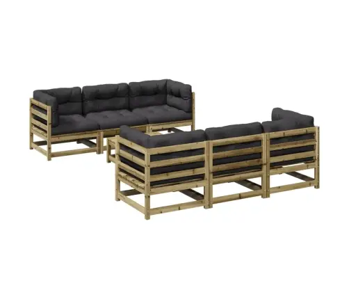 7-Daļīgs Dārza Dīvāna Komplekts Ar Matračiem, Impregnēta Priede Vidaxl