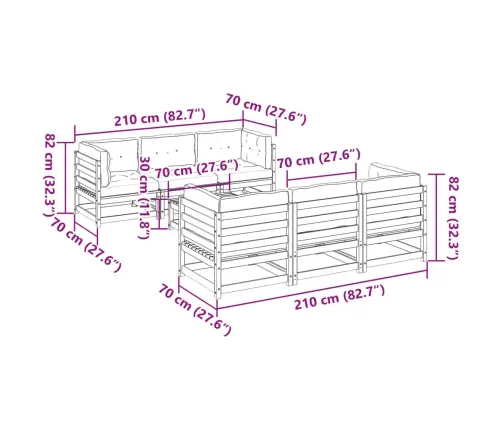 7-Daļīgs Dārza Dīvāna Komplekts Ar Matračiem, Impregnēta Priede Vidaxl