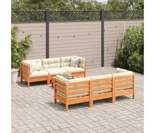 7-Daļīgs Dārza Dīvānu Komplekts, Matrači, Brūns Priedes Koks Vidaxl