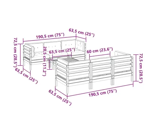 7-Daļīgs Dārza Dīvānu Komplekts, Matrači, Egles Masīvkoks Vidaxl