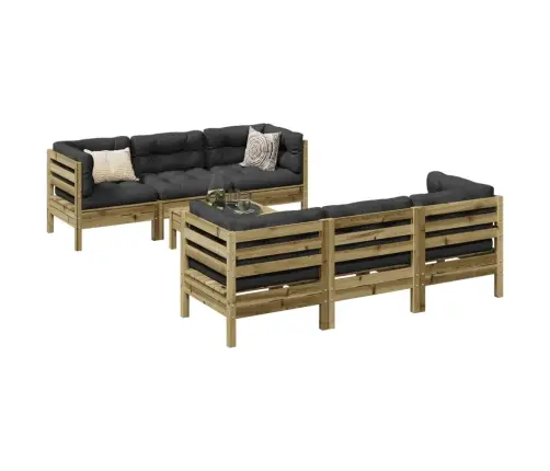 7-Daļīgs Dārza Dīvāna Komplekts Ar Matračiem, Impregnēta Priede Vidaxl