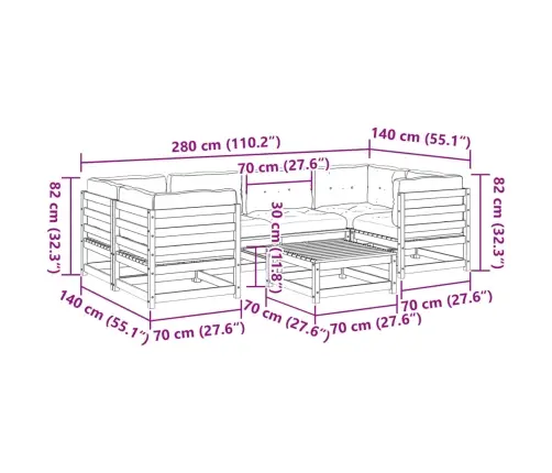 7-Daļīgs Dārza Dīvānu Komplekts Ar Matračiem, Priedes Koks Vidaxl