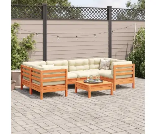 7-Daļīgs Dārza Dīvānu Komplekts, Matrači, Brūns Priedes Koks Vidaxl