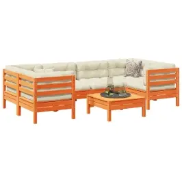 7-Daļīgs Dārza Dīvānu Komplekts, Matrači, Brūns Priedes Koks Vidaxl