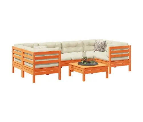 7-Daļīgs Dārza Dīvānu Komplekts, Matrači, Brūns Priedes Koks Vidaxl