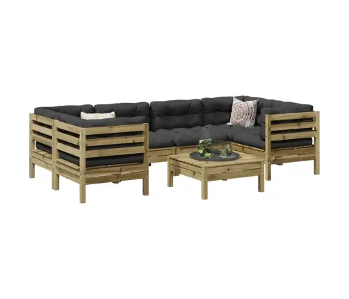 7-Daļīgs Dārza Dīvāna Komplekts Ar Matračiem, Impregnēta Priede Vidaxl