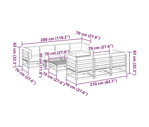 8-Daļīgs Dārza Dīvānu Komplekts Ar Matračiem, Priedes Koks Vidaxl
