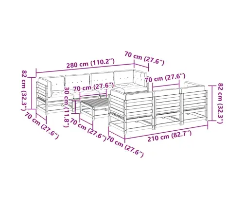 8-Osaline Aiadiivani Komplekt Patjadega, Vahapruun, Männipuit